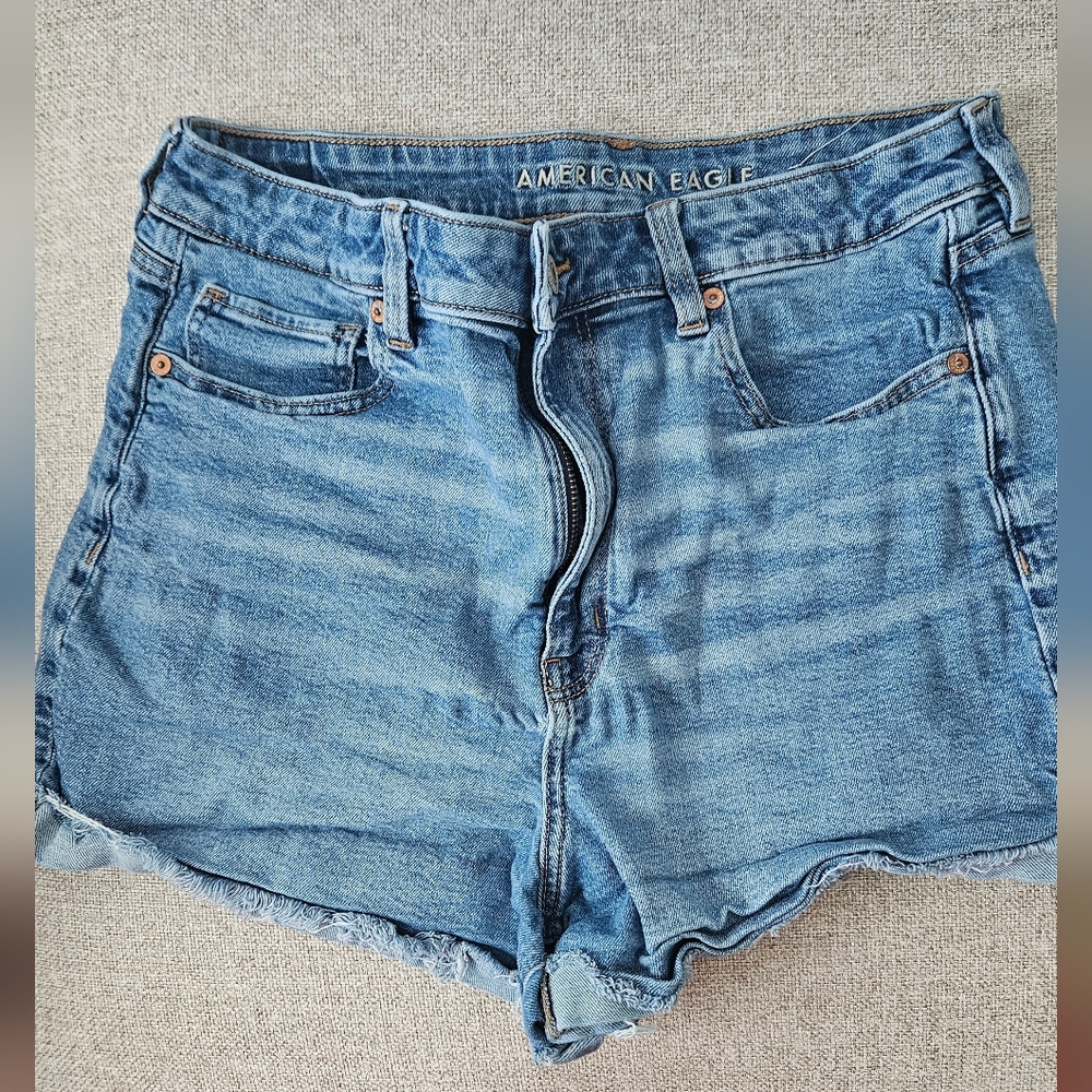 American Eagle Outfitters Medium Blue High-Rise Denim Cutoff Shorts